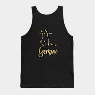 Gemini Zodiac Constellation in Gold - Black Tank Top